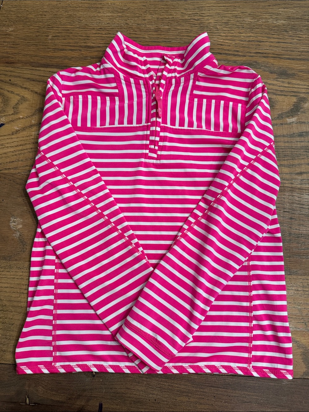 Vineyard Vines Pink & White Striped Quarter-Zip Pullover- Girls 7-8